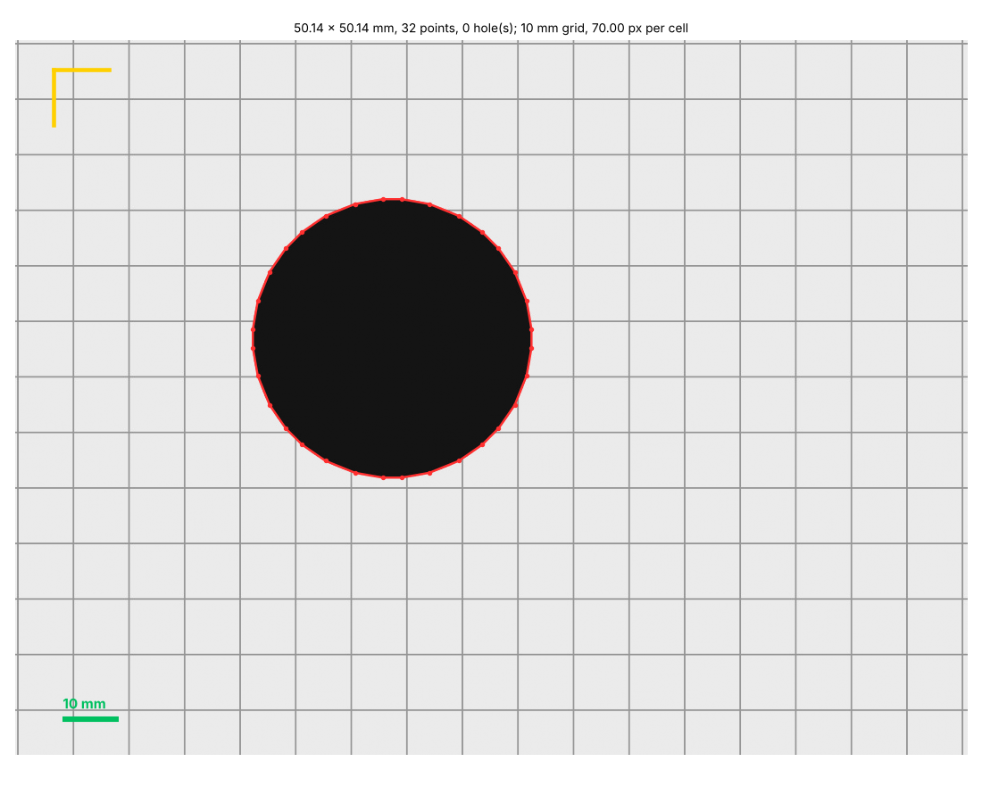 Tracing overlay: a disc on a 10 mm grid